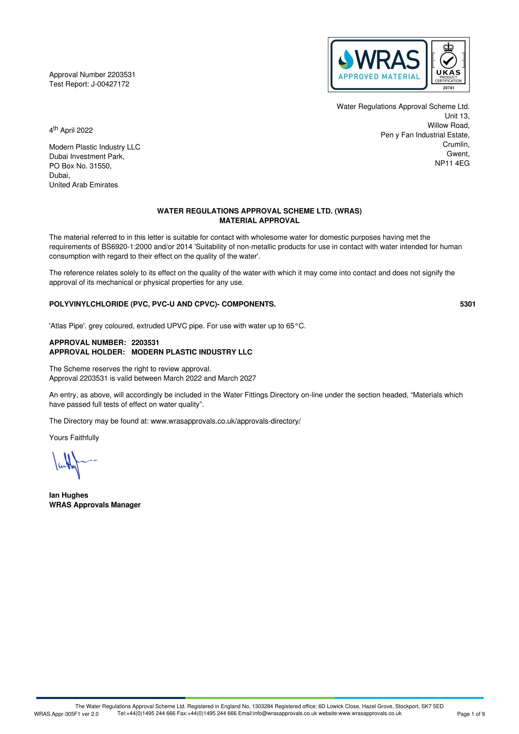 WRAS UPVC PIPES 2022